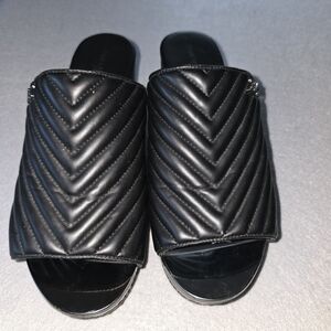 Karl Lagerfeld Black Quilted Slide Wedges